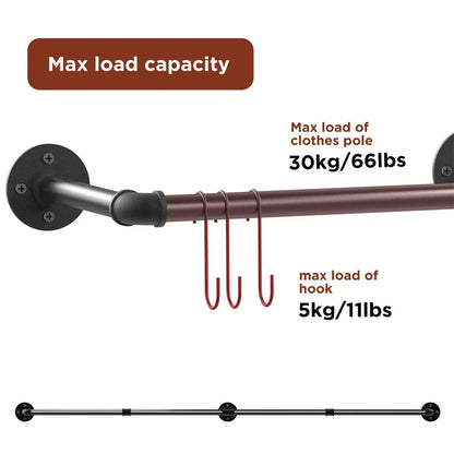 6ft Heavy Duty Clothes Rail Pipe Garment Rack Wall Mounted Hanging Clothing Pole