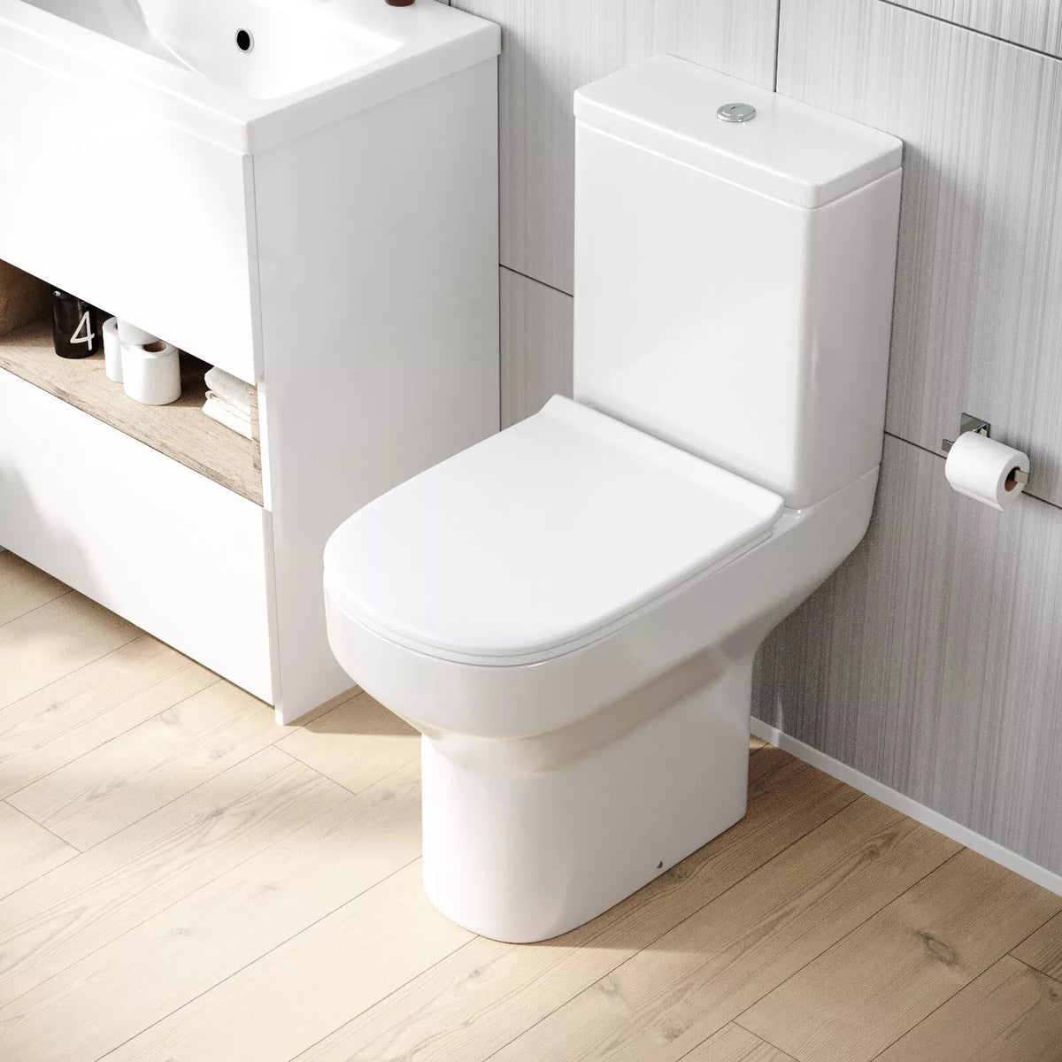 Nes Home Modern Comfort Height Close Coupled Toilet & Cistern & Soft Close Seat CorbyCart