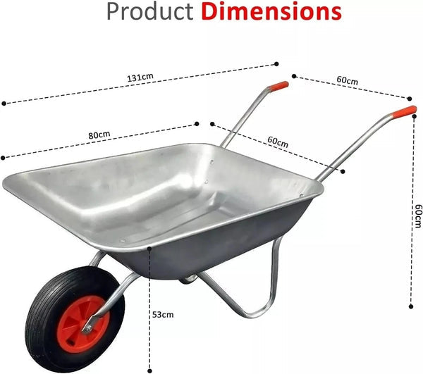 65L Wheelbarrow Heavy Duty Galvanised Home Garden Metal Cart with Pneumatic Tyre Corbycart