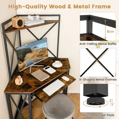 Corner Desk Space-Saving Computer Desk Home Office Study Writing Desk w/Shelves CorbyCart