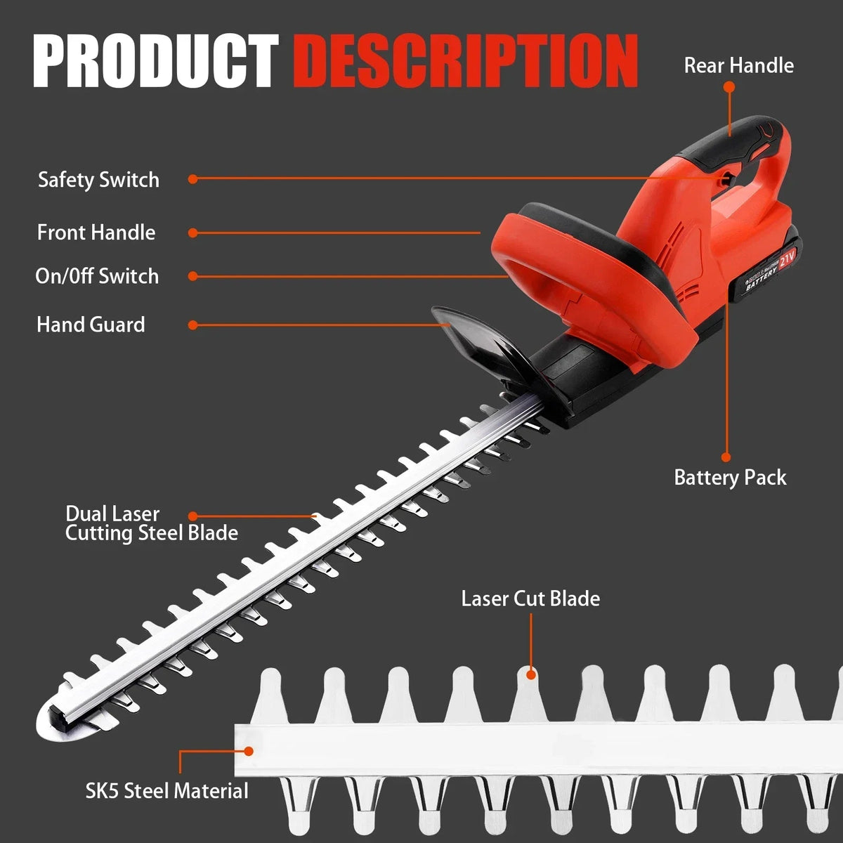 Brushless Cordless Hedge Trimmer Tree Branch Cutter Tool with 2Battery & Charger CorbyCart