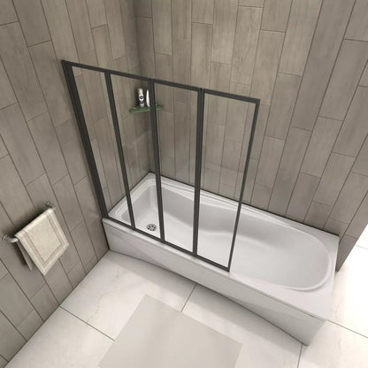 Matt Black 4 Fold Folding Bath Screen Shower Bathroom 4mm Glass Panel 1000x1400 CorbyCart