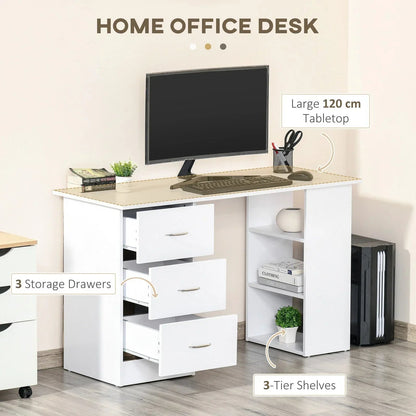 120cm Computer Desk PC Table Workstation w/ 3 Shelf & Drawers White CorbyCart