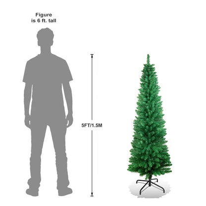 4/5/6/7ft Pencil Slim Christmas Tree with Lights Artificial XMAS Home Decoration CorbyCart