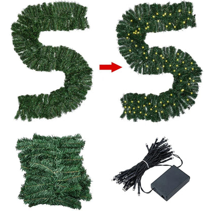 16FT Christmas Garland with LED Lights Pre Lit Stairs Home Fireplace Bushy Pine CorbyCart