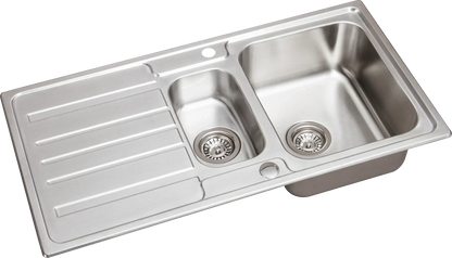 Stainless Steel 1.5 Bowl Inset Kitchen Sink Left Hand Modern Drainer Wastes