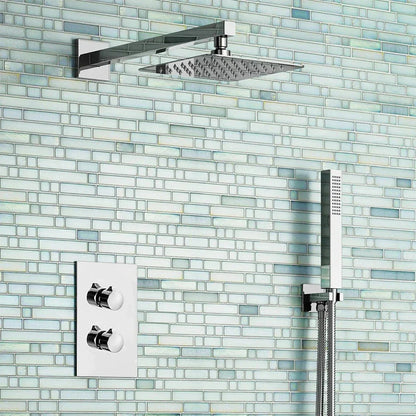 Modern Concealed Square Shower Brass Valve Mixer Twin Head Shower Set Chrome CorbyCart