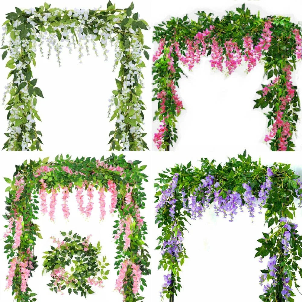 2X7FT Artificial Wisteria Vine Garland Foliage Flower Plant Trailing Home Decor Corbycart