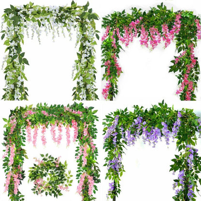 2X7FT Artificial Wisteria Vine Garland Foliage Flower Plant Trailing Home Decor Corbycart