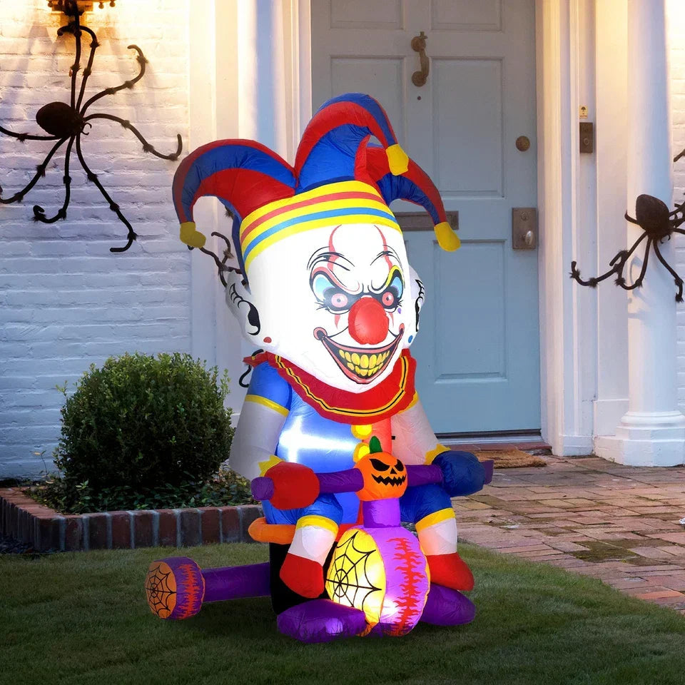 4ft Blow Up Halloween Inflatable Clown on Bicycle with 3 Built-in LED Lights CorbyCart