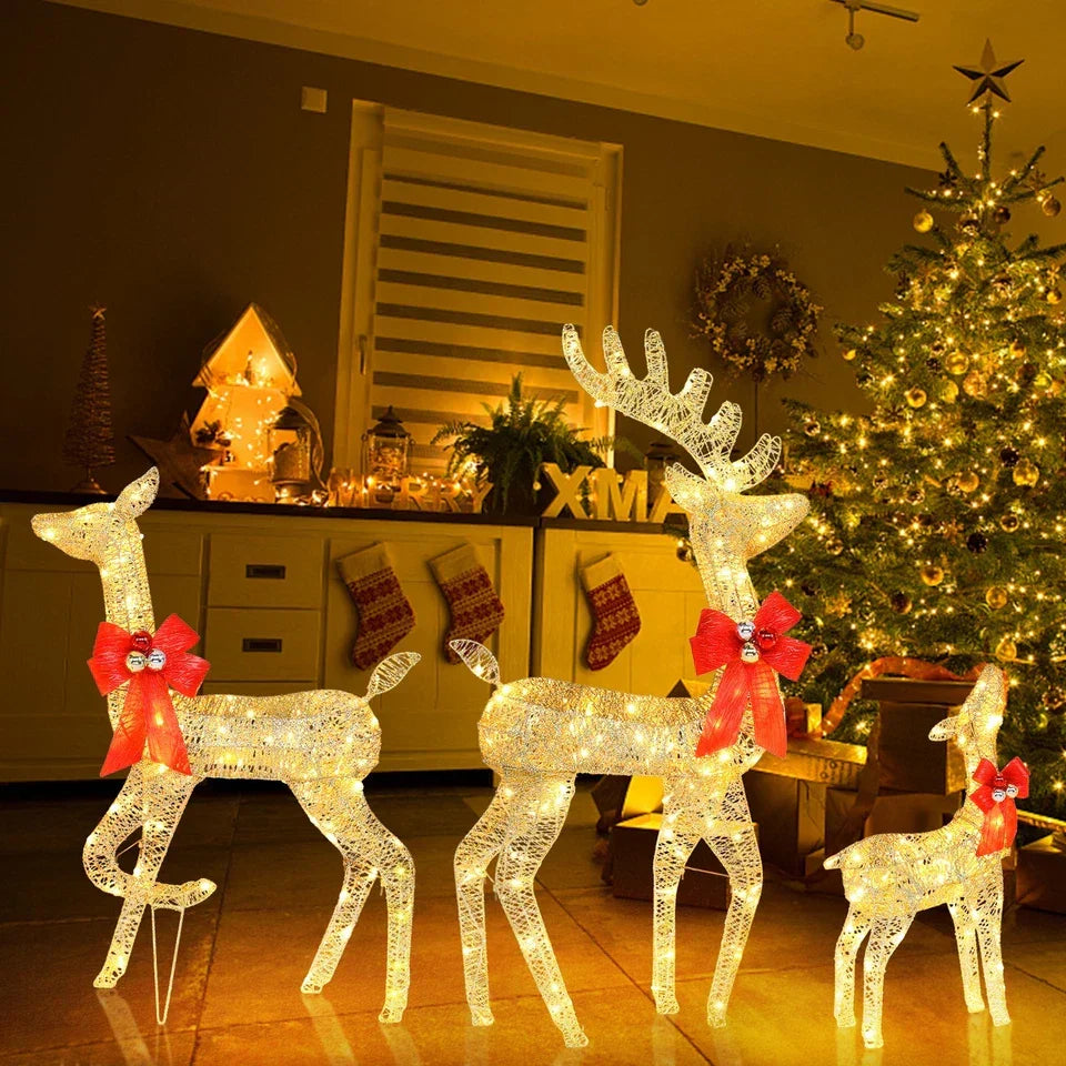 Set of 3 Pre lit Reindeer Deer Family LED Lights Outdoor Garden Xmas Decoration