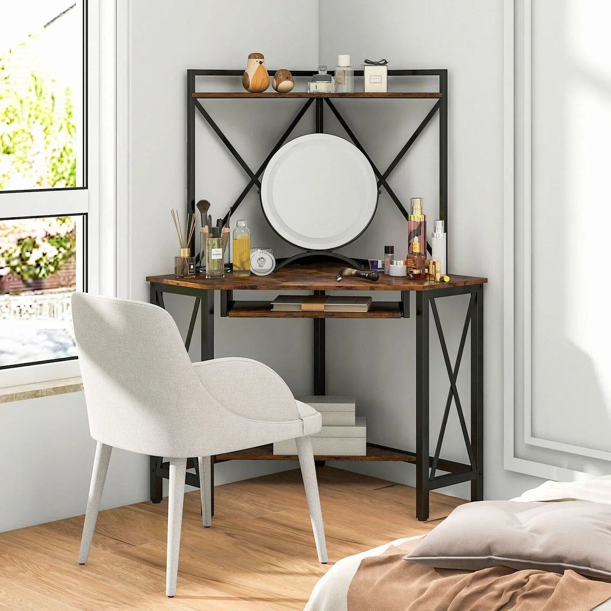 Corner Desk Space-Saving Computer Desk Home Office Study Writing Desk w/Shelves CorbyCart