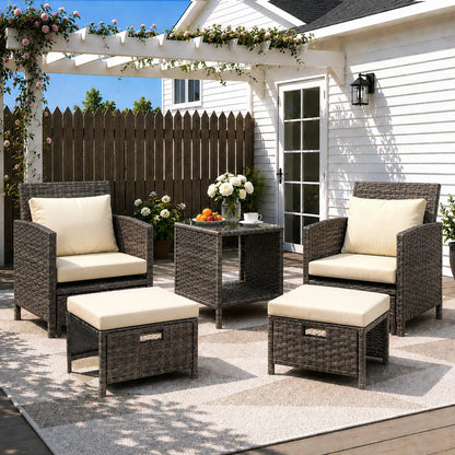 5 Piece Rattan Garden Furniture Patio Sofa Chairs Table Outdoor Conservatory Set CorbyCart