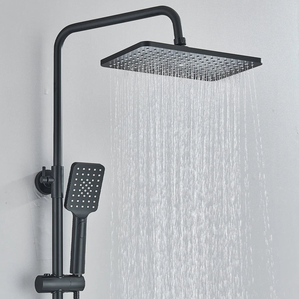 Black Exposed Bathroom Shower Twin Head Large Bar Set Square Valve Rail Hose Tap CorbyCart