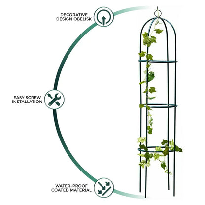 1.9M GARDEN OBELISK BLACK METAL OUTDOOR TRELLIS CLIMBING PLANT SUPPORT FRAME