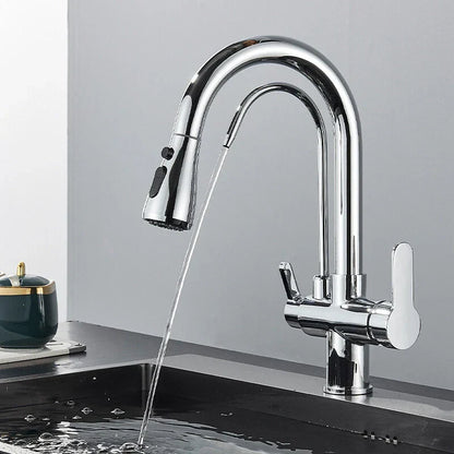 Modern Mono Kitchen Sink Mixer Taps 360° Pull Out Spray Spout Twin Lever 3 Way