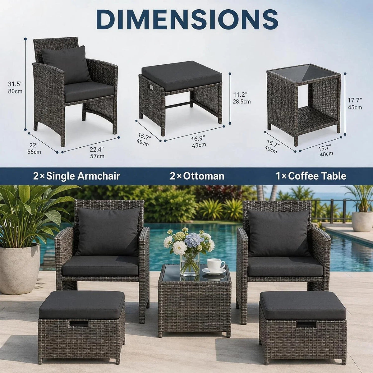 5 Piece Rattan Garden Furniture Patio Sofa Chairs Table Outdoor Conservatory Set CorbyCart