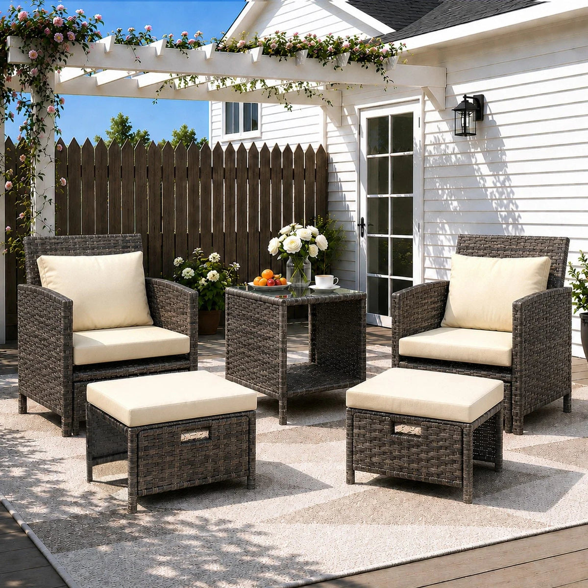 5 Piece Rattan Garden Furniture Patio Sofa Chairs Table Outdoor Conservatory Set CorbyCart