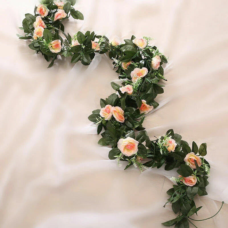 2.5m Artificial Flower Silk Rose Leaf Garland Vine Ivy Home Wedding Garden Corbycart