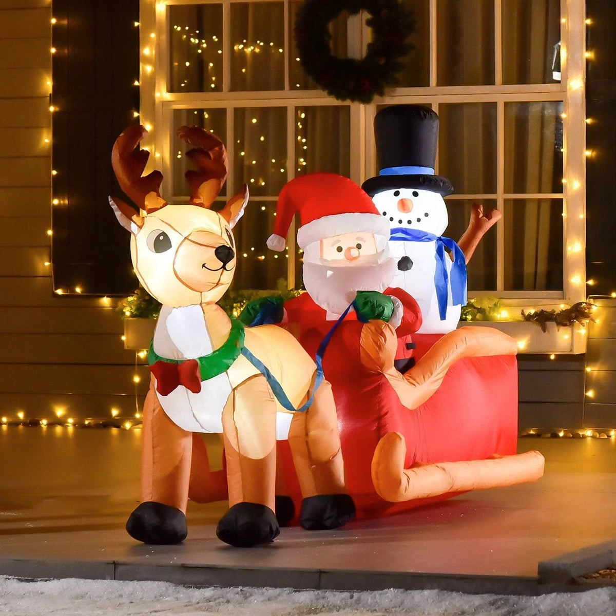 6.5ft Christmas Inflatable Santa Claus on Sleigh Deer LED Lighted for Decoration CorbyCart