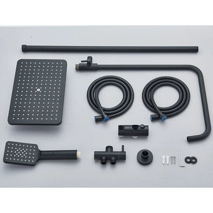 Black Exposed Bathroom Shower Twin Head Large Bar Set Square Valve Rail Hose Tap CorbyCart