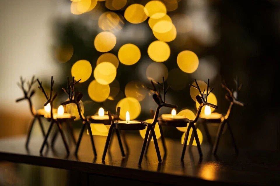 6x Christmas Reindeer Tea Light Candle Holders & Tealights Xmas Home Decor Gift CorbyCart