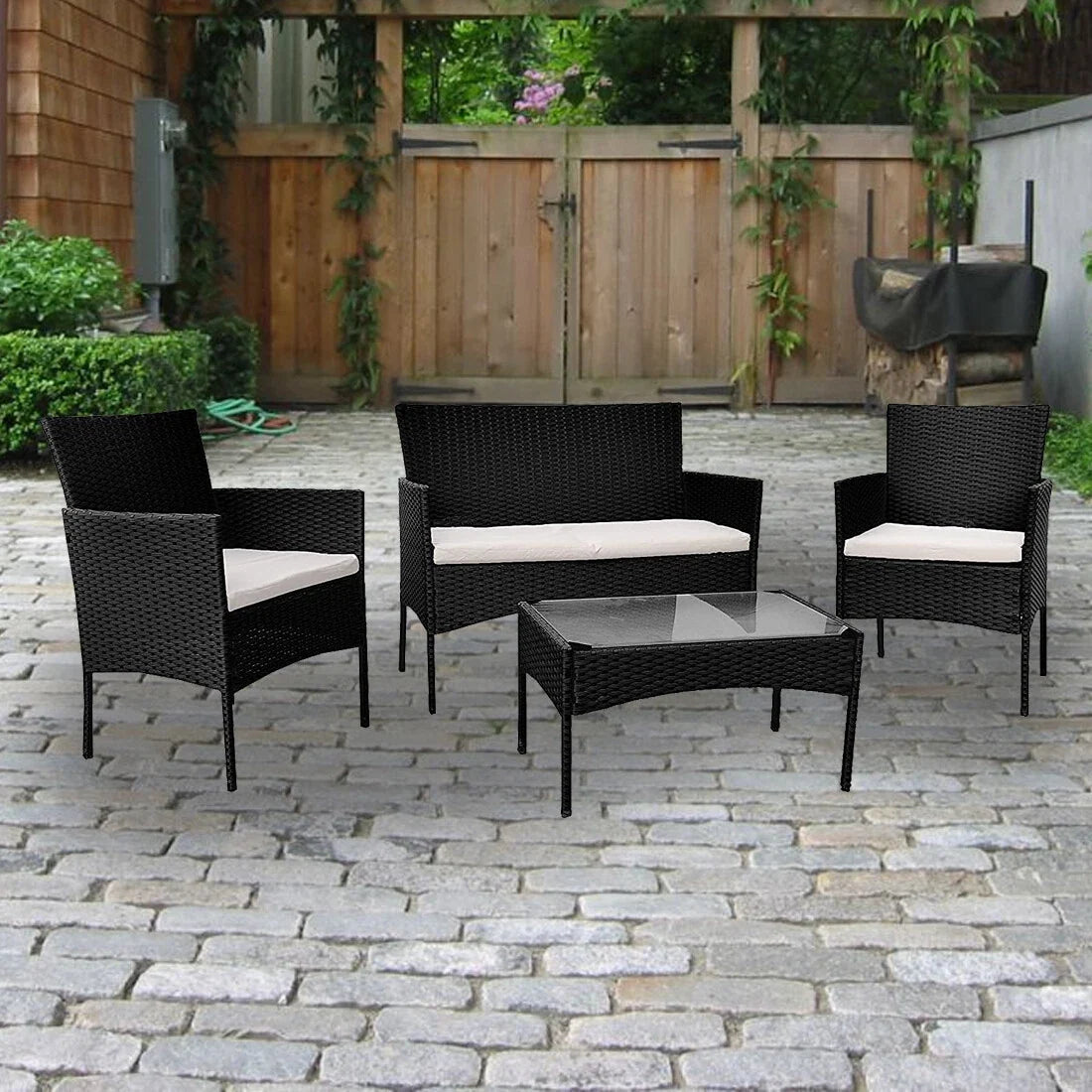Outdoor Rattan Garden Furniture Sofa Set Patio Wicker Chairs Table 4Pieces CorbyCart