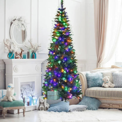 4/5/6/7ft Pencil Slim Christmas Tree with Lights Artificial XMAS Home Decoration CorbyCart
