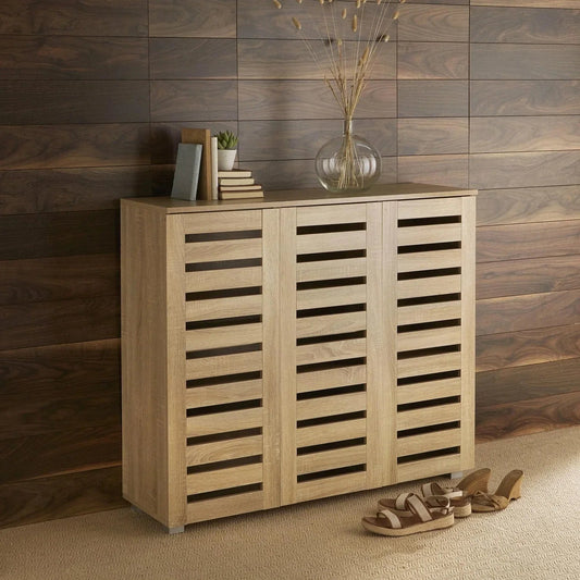 Oslo 3 Door Oak Wooden Shoe Storage Cabinet Rack CorbyCart