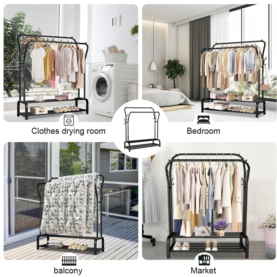 Heavy Duty Metal Double Rail Clothes Garment Hanging Rack Shelf Display Stand UK CorbyCart