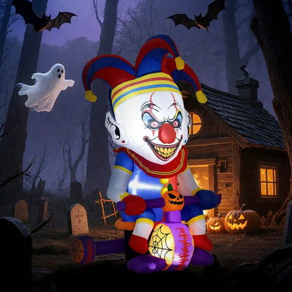 4ft Blow Up Halloween Inflatable Clown on Bicycle with 3 Built-in LED Lights CorbyCart