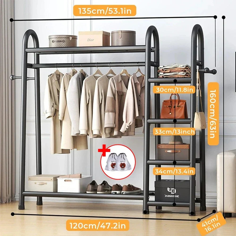 Heavy Duty Double Clothes Rail Rack Garment Hanging Stand Open Wardrobe Shelf CorbyCart