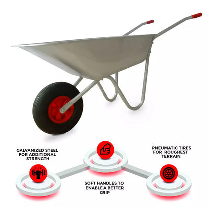 65L Wheelbarrow Heavy Duty Galvanised Home Garden Metal Cart with Pneumatic Tyre Corbycart