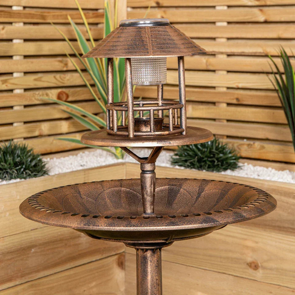 110cm Bronze Effect Resin Garden Bird Bath & Table with Solar Light Corbycart