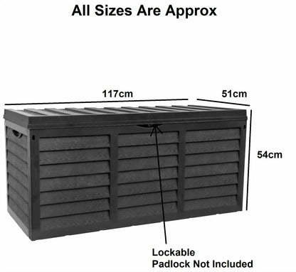 Black 320L Plastic Storage Box Garden Outdoor Shed Utility Cushion Chest Truck