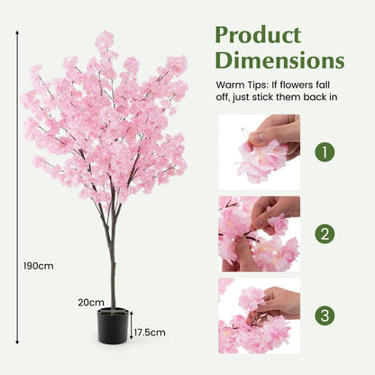 190cm Tall Artificial Cherry Blossom Tree Faux Floral Plant 1170 Flowers Corbycart