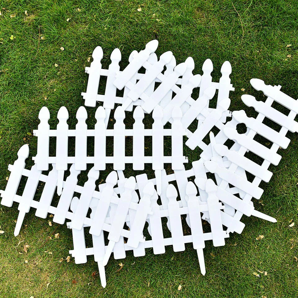 4,8,12 PCS White Plastic Picket Fencing Wooden Effect Lawn Border Edge Garden Edging Corbycart