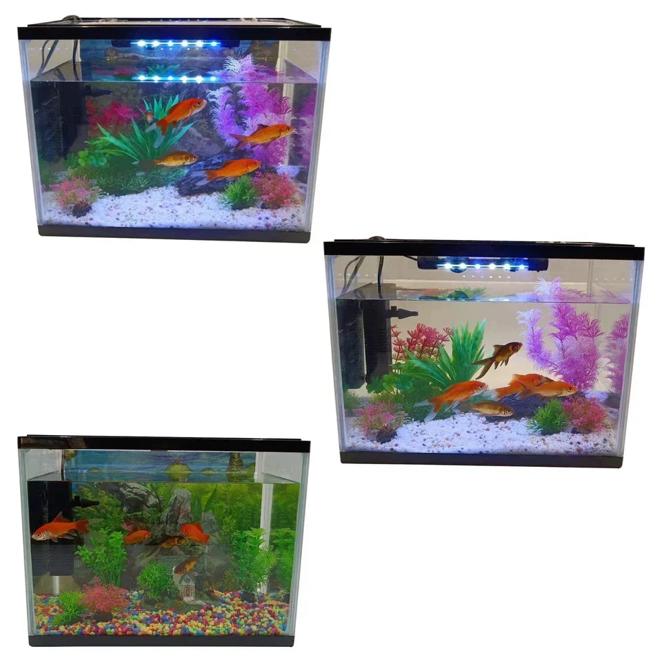 26L LED Glass Aquarium Fish Tank Starter Kit Fish Net, Led Light Air Pump CorbyCart