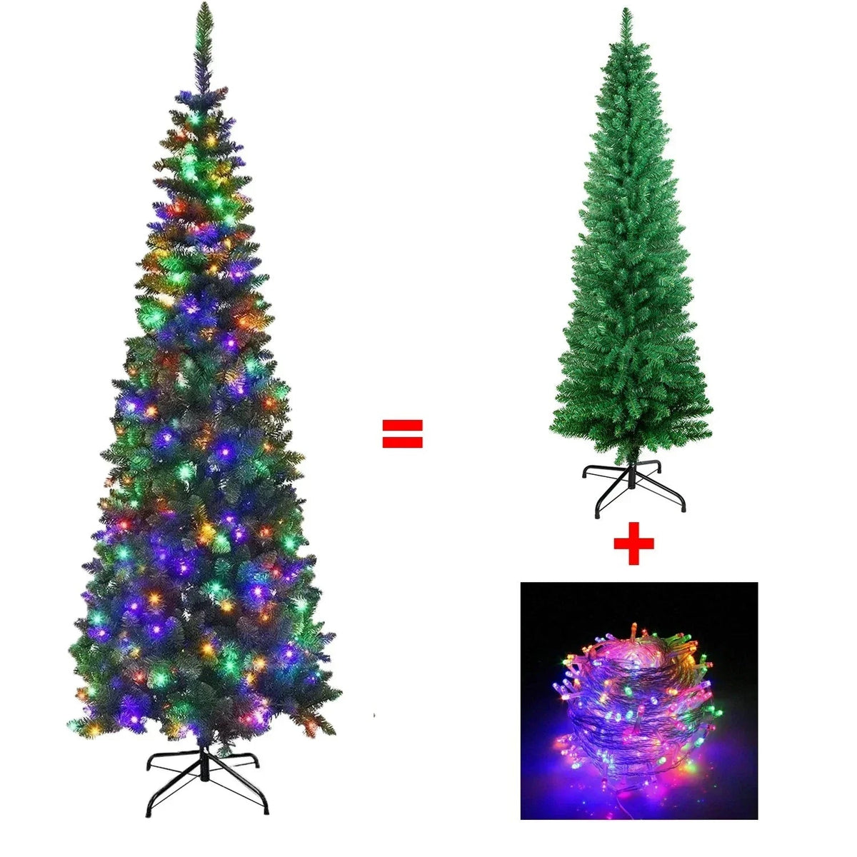 4/5/6/7ft Pencil Slim Christmas Tree with Lights Artificial XMAS Home Decoration CorbyCart