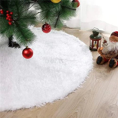 White Faux Fur Christmas Tree Skirt Base Xmas Floor Mat Ornaments Decoration UK