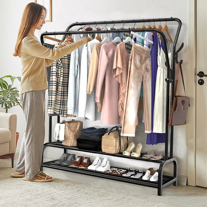 Heavy Duty Metal Double Rail Clothes Garment Hanging Rack Shelf Display Stand UK CorbyCart