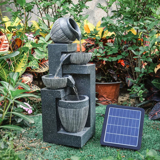Garden Solar Power Cascading Tiered Water Feature Fountain Statues w/ LED Lights CorbyCart