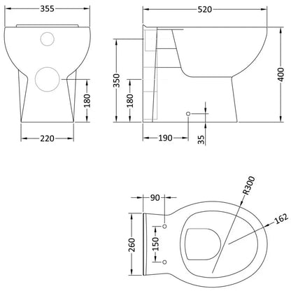 Bathroom Vanity Unit Furniture Suite Cabinet Toilet Basin Back To Wall WC 1050mm CorbyCart