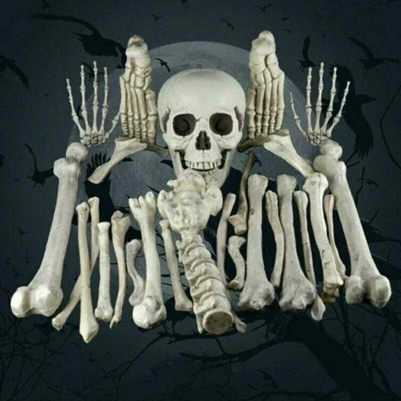 28PCS Bag of Bones Human Skull Skeleton Halloween Scary Pirate Party Decoration CorbyCart