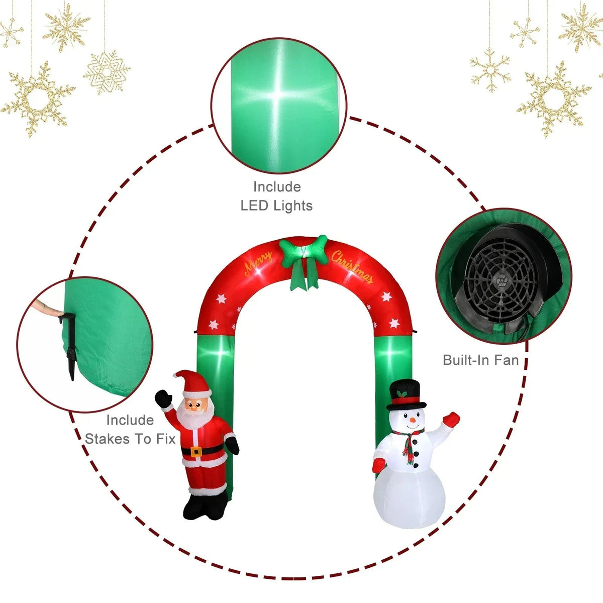 2.4M Christmas Arch Inflatable with Santa & Snowman & LED Lights Outdoor Decor CorbyCart