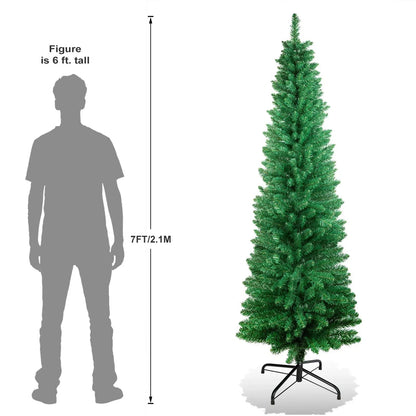 4/5/6/7ft Pencil Slim Christmas Tree with Lights Artificial XMAS Home Decoration CorbyCart