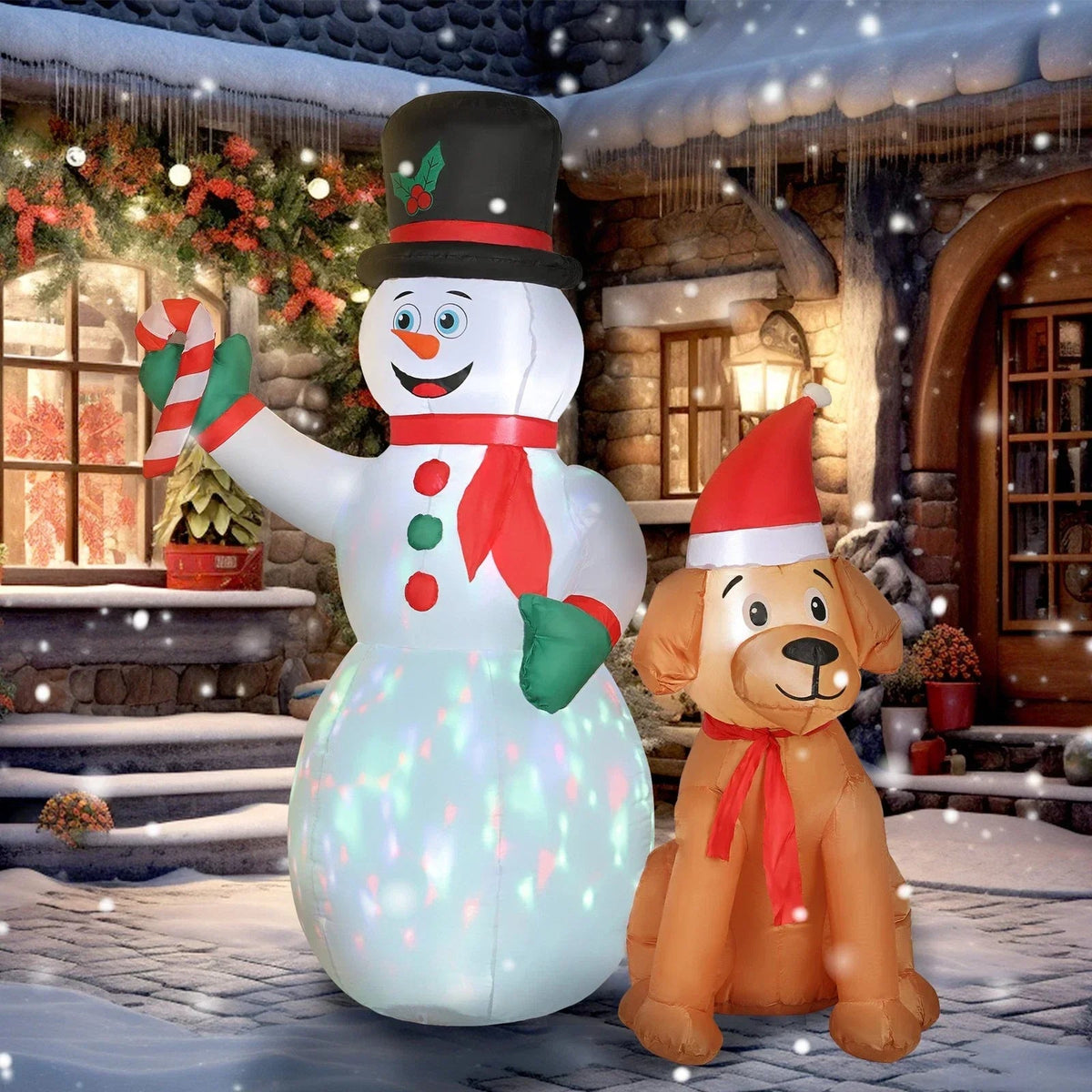 6FT Christmas Inflatables Snowman & Dog for Indoor Outdoor Decor CorbyCart