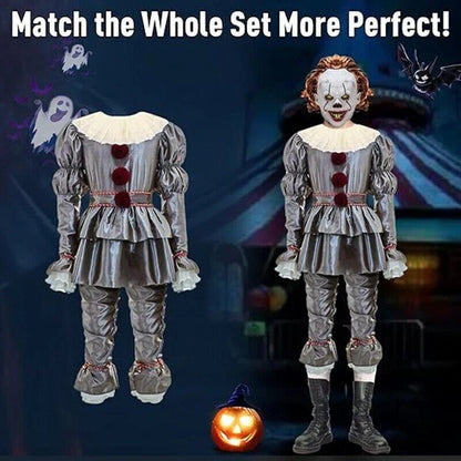 Adult Pennywise Clown Costume Halloween Cosplay Suit Outfit Fancy Dress Mask Men