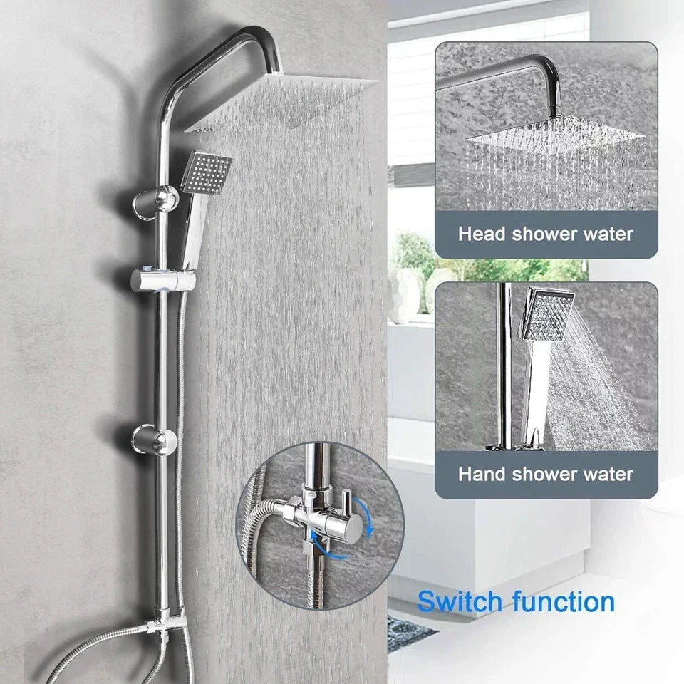 Shower Kit Twin Head 2 Mixer Shower Heads Rail Hose Riser Square Bathroom Set CorbyCart