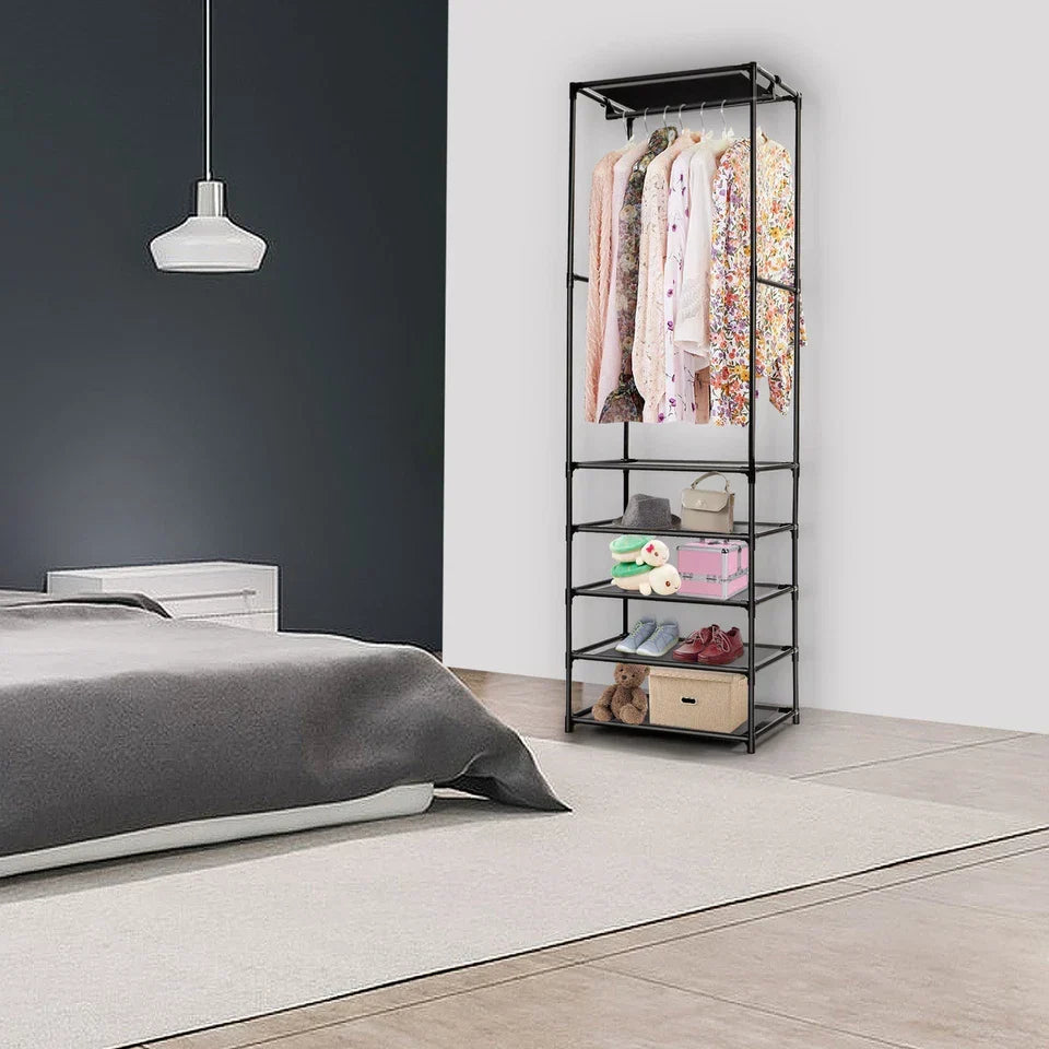 Heavy Duty Clothes Rail Garment Hanging Rack Shoe Storage Shelf Display Black CorbyCart